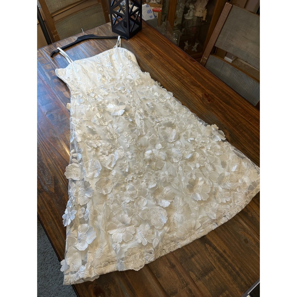 Lulus White Floral 3D Embroidered Organza Midi Dress Fairycore Woman's Large NWT - Picture 15 of 17